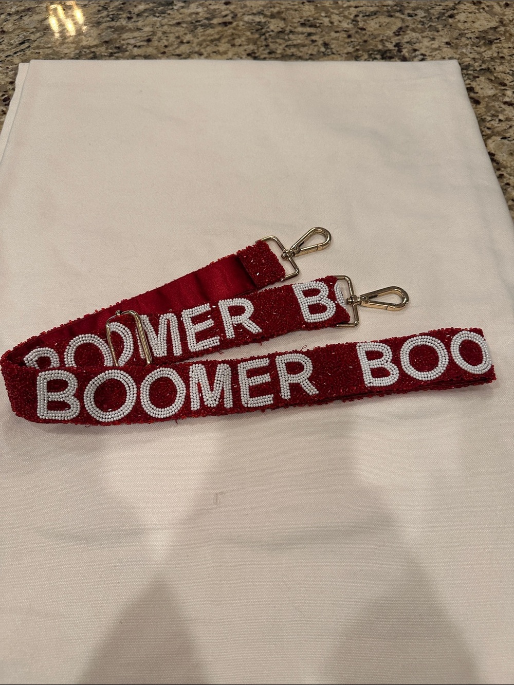 Red 'BOOMER' Beaded Crossbody Bag Strap - University of Oklahoma